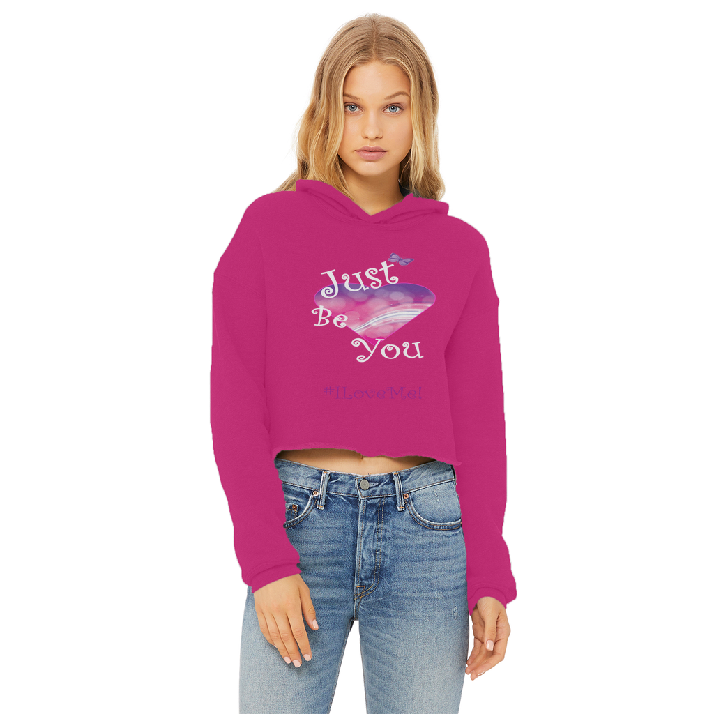 Just Be You Ladies Cropped Raw Edge Hoodie