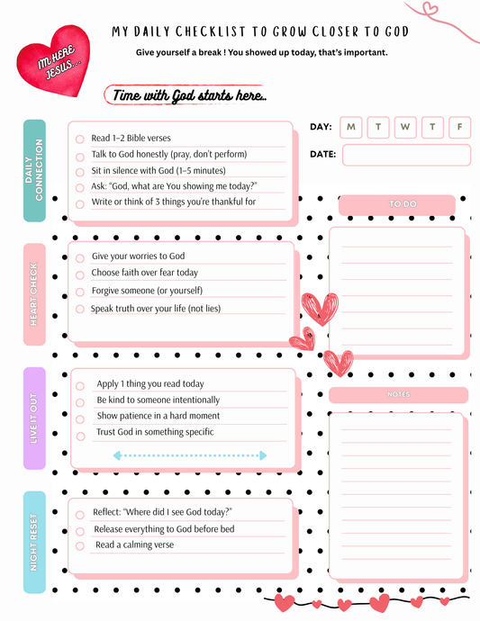 Daily Checklist to Grow Closer to God Digital product - Geeky Girls Journal